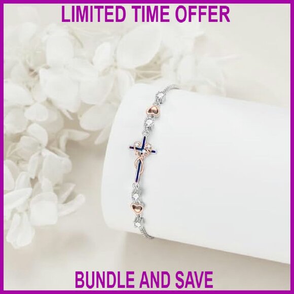 Sterling Silver Sideways Cross Bracelet Adjustable Chain Religious Jewelry - Picture 5 of 8